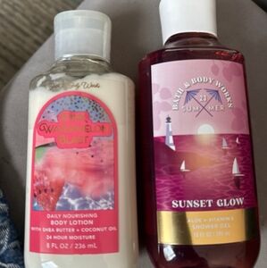 Bath & Body Works Watermelon Blast Body Lotion and Sunset Glow Shower Gel Set